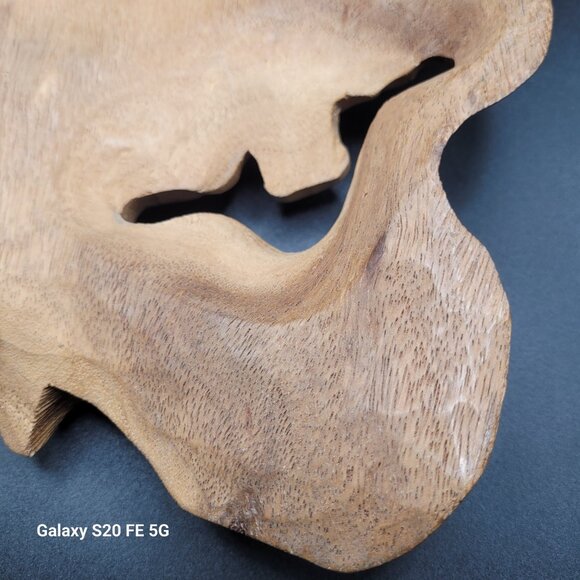 Natural Wood Hanging Wall Decor Carving - Laughing Face Hand Carved - Picture 8 of 15